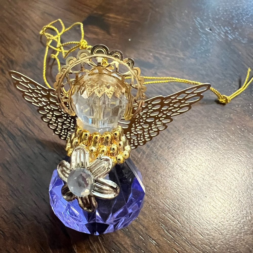 Source Unknown Gold and Purple Angel Ornament